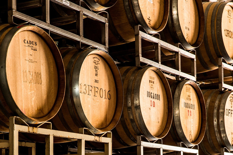 Cellared barrels at Domaine Anderson