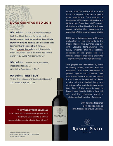 Sell Sheet for {materiallist:brand_name} Duas Quintas Red 2015