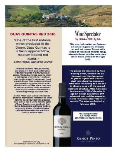 Sell Sheet for {materiallist:brand_name} Duas Quintas Red 2016