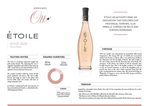 Winery Tech Sheet for {materiallist:brand_name} Étoile 2020