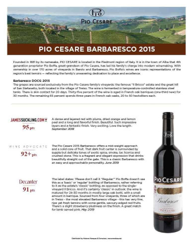 Sell Sheet for {materiallist:brand_name} Barbaresco DOCG 2015