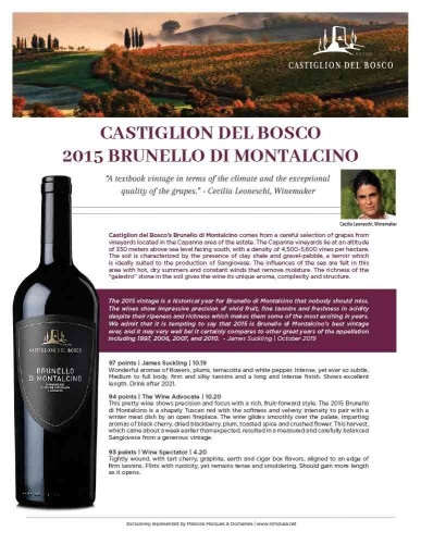 Sell Sheet for {materiallist:brand_name} Brunello di Montalcino 2015